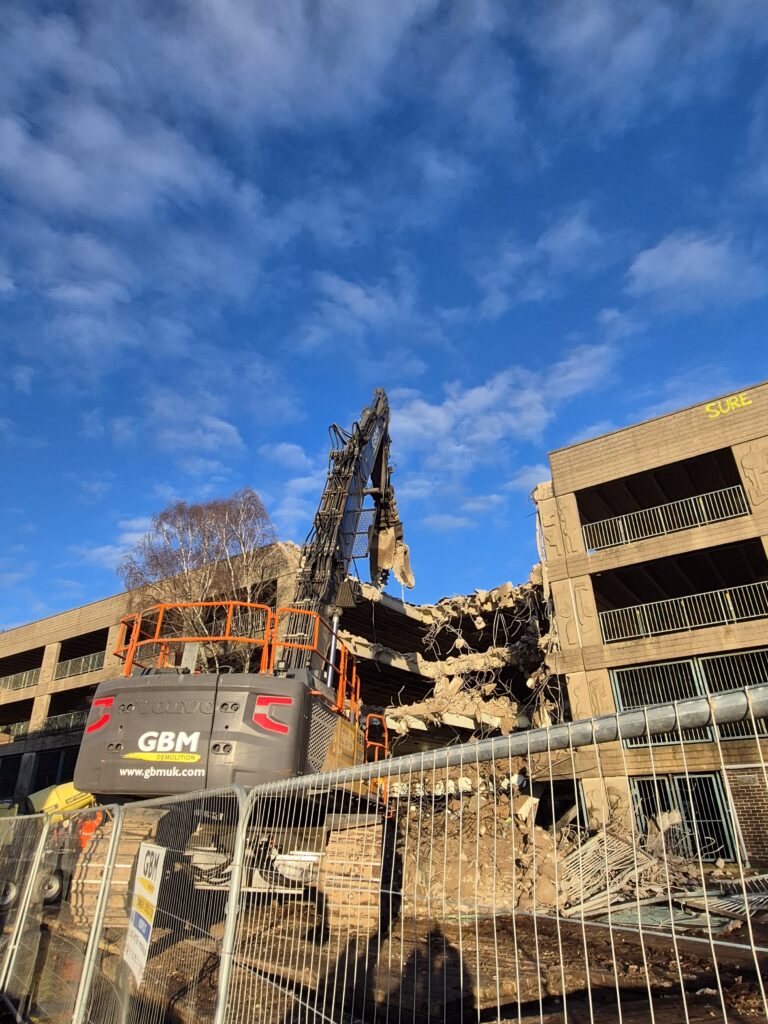 Demolition equipment at Abbey Walk Car park