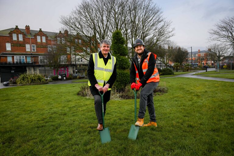 Cllr Philip Jackson NELC and Tom Taylor, Maylim, at Pier Gardens