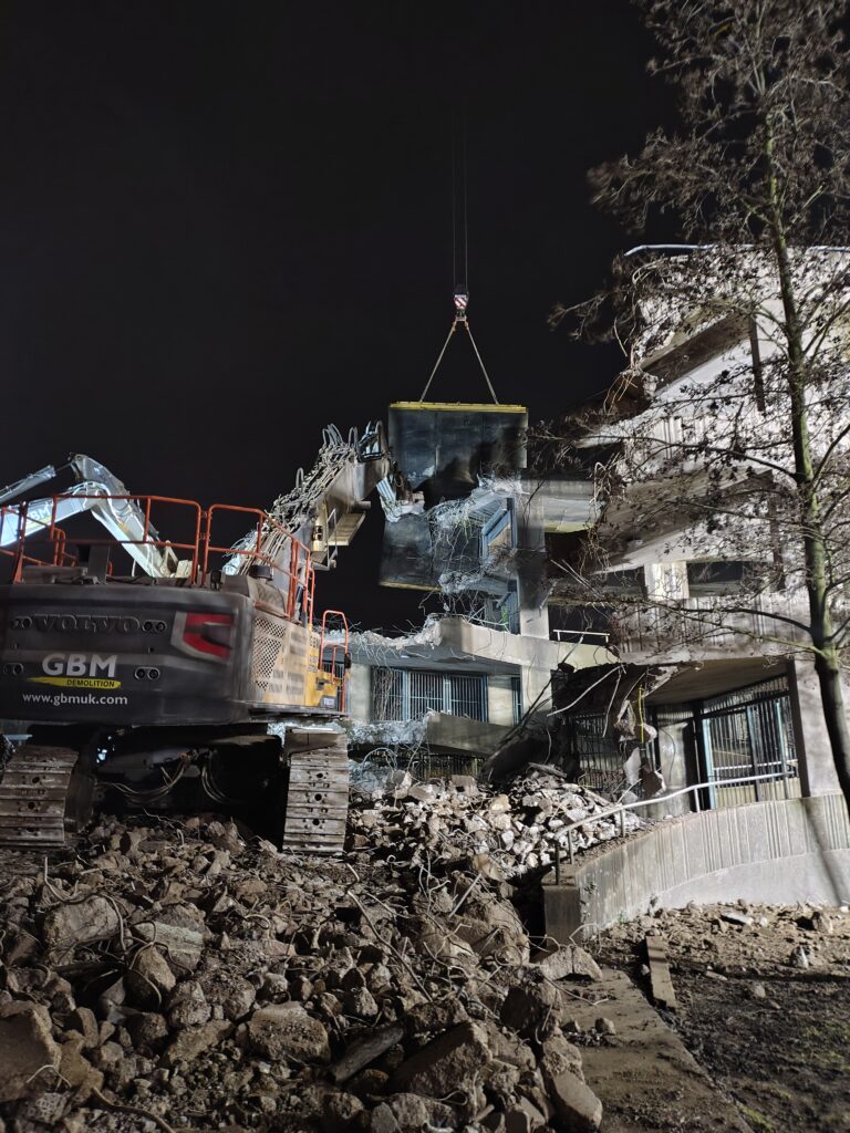 Carpark demolition at night