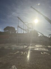 Steelwork being erected at Sea Road
